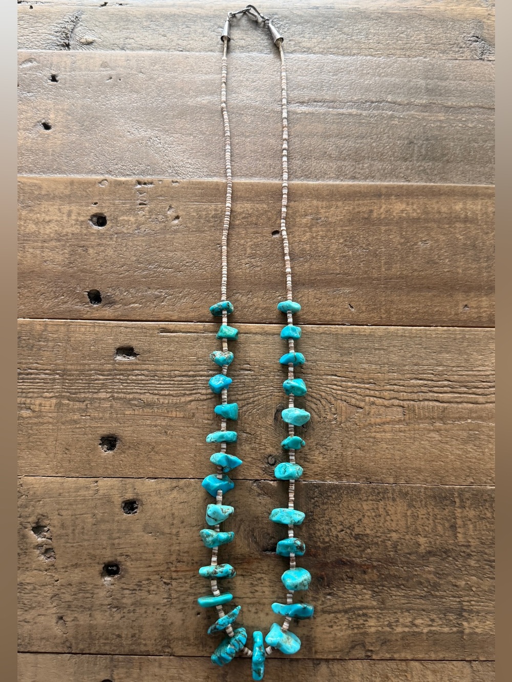 Vintage Santo Domingo Handmade Turquoise Nugget Heishi Shell Necklace